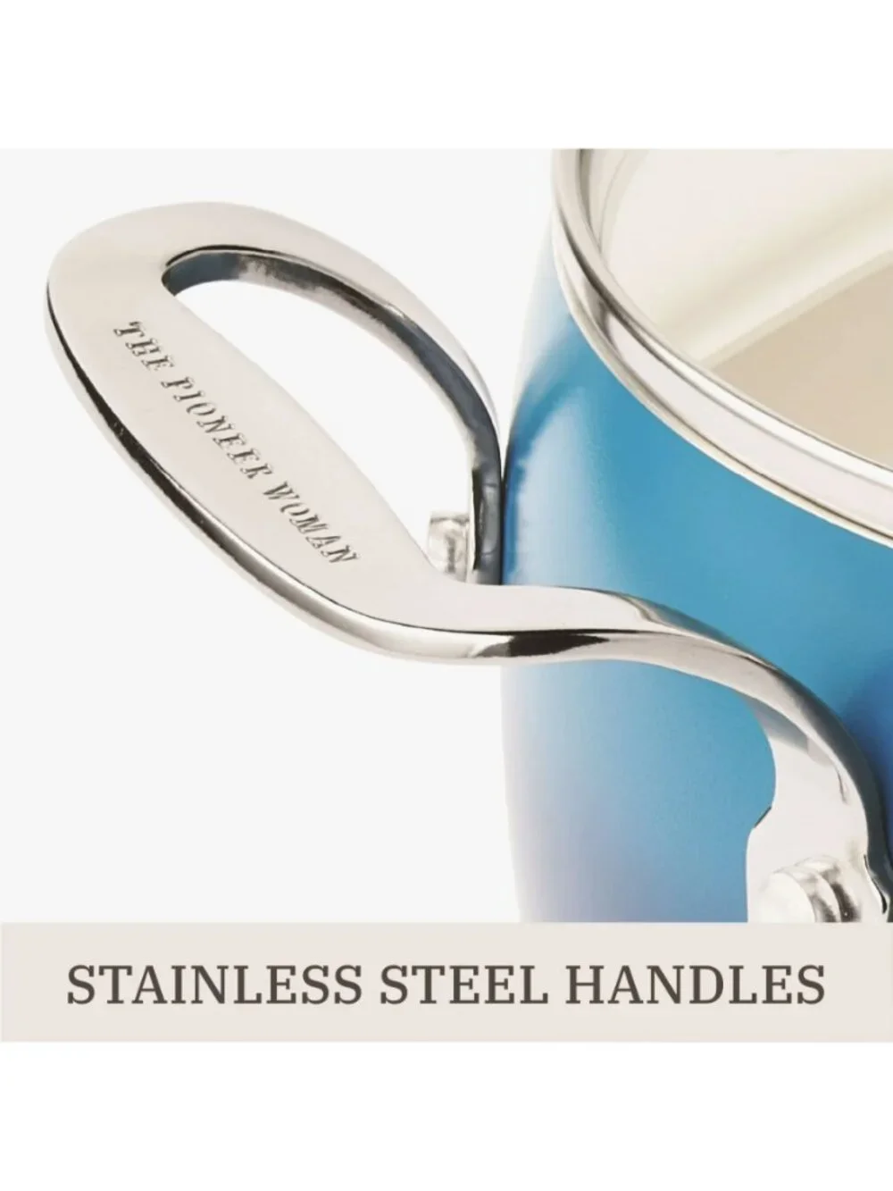 The Pioneer Woman Home Denim Blue Harlow 15-Piece Ceramic Nonstick Cookware Set
